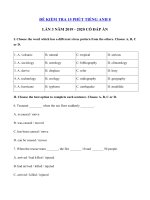 Tải Đề kiểm tra 15 phút tiếng Anh lớp 8 lần 3 năm 2019 - 2020 - Đề thi tiếng Anh lớp 8 có đáp án