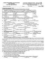 Đề kiểm tra - đánh giá môn Tiếng Anh cuối kỳ 1 năm học 2020-2021.