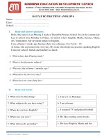 Tiếng Anh BME: Đề Tiếng Anh lớp 4 - Đợt 3 | Tiểu học Khương Mai