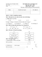 Đề kiểm tra cuối học kì 1 môn Toán Lớp 2