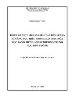 luận án tiến sĩ thiết kế một số dạng bài tập rèn luyện kĩ năng đọc hiểu trong dạy học hóa học bằng tiếng anh ở trường trung học phổ thông 