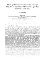Quản lý nhà nước về hải quan đối với hoạt  động đầu tư trực tiếp tại khu kinh tế - qua thực  tiễn tỉnh Thanh Hóa