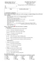 Đề kiểm tra học kỳ 1 môn Tiếng Anh 7 năm học 2017-2018
