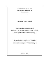 Luận văn thạc sĩ kiểm tra hoàn thuế GTGT đối với các doanh nghiệp nước ngoài trên địa bàn thành phố hà nội