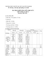 MA TRẬN KIỂM TRA GIỮA HỌC KỲ I NĂM HỌC 2020 - 2021