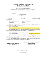 Mẫu Đơn đề nghị điều chỉnh tên đề tài nghiên cứu của luận án tiến sĩ (sau khi bảo vệ cấp cơ sở)