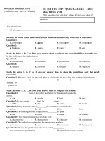 Tải Đề thi thử THPT Quốc gia 2018 môn tiếng Anh trường THPT Thuận Thành 3 - Bắc Ninh lần 1 (Có đáp án) -  Tài liệu ôn thi THPT Quốc gia 2018 môn Anh