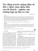 Tác động truyền miệng điện tử đến ý định chọn điểm đến của du khách - Nghiên cứu trường hợp tại đảo Lý Sơn