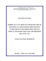 Nghiên cứu các nhân tố ảnh hưởng đến sự hài lòng của khách hàng đối với chất lượng dịch vụ bảo hiểm nhân thọ tại công ty manulife việt nam, chi nhánh vũng tàu 