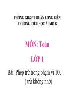 Toán 1 - Tuần 29 - Phép trừ trong phạm vi 100(Trừ không nhớ)tr 158