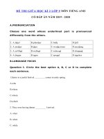 Tải Đề thi tiếng Anh giữa kì 2 lớp 9 năm 2019 - 2020 số 3 - Đề kiểm tra tiếng Anh 9 mới có đáp án