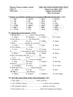 Đề thi học kì 2 môn tiếng Anh lớp 6 năm 2017 - THCS Phương Trung