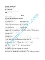 Đề kiểm tra 1 tiết lớp 7 môn Sinh học kì 1 - THCS Bắc Sơn