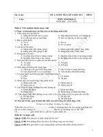 Đề kiểm tra giữa kì 1 lớp 8 môn Sinh 2018 - THCS Lê Lợi