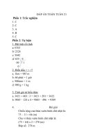 Đáp án Môn Toán và Tiếng Việt - Khối 3 - Tuần 21