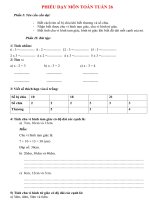 PHIẾU BÀI TẬP MÔN TOÁN  LỚP 2 -TUẦN 26 k2