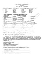 Đề kiểm tra 45 phút môn Anh lớp 9 lần 2 - THCS Quang Trung