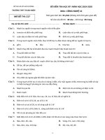 Đề và đáp án kiểm tra học kì 1 môn Công nghệ lớp 12 trường THPT Thanh Miện, Sở GD&ĐT Hải Dương 2019-2020 - Học Toàn Tập