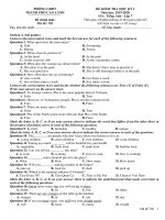 Đề thi học kì 1 môn Tiếng Anh lớp 7 trường THCS Nguyễn Thị Lựu, TP Cao Lãnh, Đồng Tháp 2019-2020 - Mã đề 702 - Học Toàn Tập