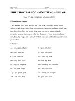 Môn Tiếng anh tăng cường Khối 1 Tuần 27