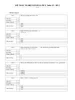 NỘI DUNG ÔN TẬP MÔN TOÁN ĐỀ TRẮC NGHIỆM – KHỐI LỚP 3 TUẦN 23 – ĐỀ 2