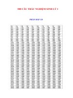 500 CÂU TRẮC NGHIỆM SINH LÝ 1 _ Y DƯỢC (có đáp án FULL)