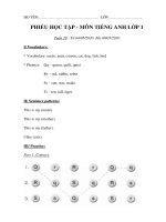 Môn Tiếng anh tăng cường Khối 1 Tuần 28