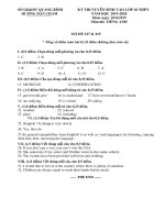 Đáp án tuyển sinh vào lớp 10 môn Anh tỉnh Quảng Bình niên khóa 2019-2020 mã đề 217, 219 - Học Toàn Tập