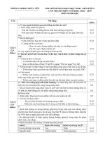 Đáp án đề thi học sinh giỏi môn sinh học lớp 9, Phòng GD&ĐT Thành Phố Phúc Yên, Vĩnh Phúc 2018-2019 - Học Toàn Tập