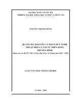 Quảng bá, bảo tồn và phát huy nghệ thuật đờn ca tài tử trên sóng truyền hình (khảo sát các đài PT TH cà mau, bạc liêu, an giang năm 2018 2019)​ 