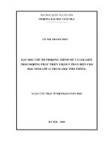Dạy học chủ đề phương trình mũ và logarit theo hướng phát triển tư duy phản biện cho học sinh lớp 12 trung học phổ thông​ 