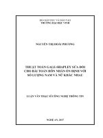 Thuật toán gale   shapley sửa đổi cho bài toán hôn nhân ổn định với số lượng nam và nữ khác nhau  