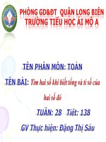 Tuần 28 - Tiết 138: Tìm hai số khi biết tổng và tỉ số của hai số đó