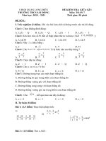 Đề kiểm tra toán giữa kì I năm học 2020-2021