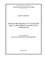 Đánh giá điều kiện địa lý và tài nguyên phục vụ phát triển du lịch bền vững tỉnh Đắk Lắk