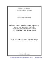 Quản lý ứng dụng công nghệ thông tin trong dạy học môn ngữ văn ở các trường Trung học Cơ sở Thái Nguyên tỉnh Thái Nguyên