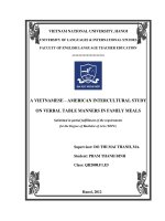Nghiên cứu văn hóa về xử sự bằng lờI trong bữa ăn gia đình của ngườI việt nam và ngườI mỹ