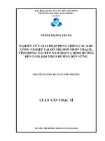 Nghiên cứu giải pháp phát triển các khu công nghiệp tại đô thị mới nhơn trạch, tỉnh đồng nai đến năm 2010 và định hướng đến năm 2020 theo hướng bền vững  