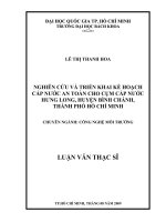 Nghiên cứu và triển khai kế hoạch cấp nước an toàn cho cụm cấp nước hưng long, huyện bình chánh, thành phố hồ chí minh  