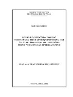 Quản lý dạy học môn hóa học theo chương trình giáo dục phổ thông mới ở các trường trung học phổ thông thành phố Móng Cái tỉnh Quảng Ninh