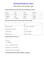 Tải Đề thi tiếng Anh lớp 4 giữa học kì 2 năm 2019 - 2020 số 2 - Đề kiểm tra tiếng Anh lớp 4 có đáp án