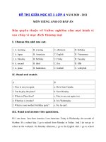 Tải Đề thi giữa kì 1 lớp 4 môn tiếng Anh năm 2020 - 2021 - Đề kiểm tra tiếng Anh lớp 4 giữa kì 1 có đáp án