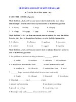 Tải Đề thi thử vào lớp 10 môn tiếng Anh năm 2020 - 2021 số 7 - Đề thi tuyển sinh lớp 10 môn Tiếng Anh có đáp án