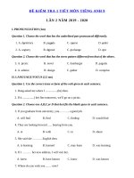 Tải Đề kiểm tra 1 tiết tiếng Anh 9 lần 2 năm 2019 - 2020 - Đề kiểm tra tiếng Anh 9 mới có đáp án