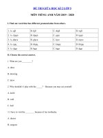 Tải Đề thi giữa kì 2 tiếng Anh lớp 5 năm 2019 - 2020 - Đề kiểm tra tiếng Anh lớp 5 có đáp án