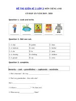 Tải Đề kiểm tra giữa học kì 2 lớp 3 môn tiếng Anh năm 2019 - 2020 - Đề thi tiếng Anh lớp 3 giữa kì 2 có đáp án