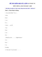 Tải Bộ đề thi giữa học kì 2 tiếng Anh lớp 4 năm 2019 - 2020 - Đề kiểm tra tiếng Anh lớp 4 có đáp án
