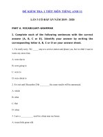 Tải Kiểm tra 1 tiết lần 3 môn Tiếng Anh lớp 11 năm học 2019 - 2020 - Đề kiểm tra tiếng Anh lớp 11 có đáp án