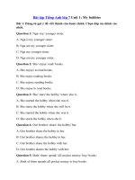 Tải Trắc nghiệm Tiếng Anh 7 Unit 1 My hobbies phần Writing - Bài tập trắc nghiệm tiếng Anh 7 có đáp án