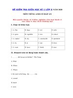 Tải Đề thi giữa kì 1 lớp 5 môn tiếng Anh năm 2020 - 2021 số 2 - Đề kiểm tra tiếng Anh lớp 5 giữa kì 1 có đáp án